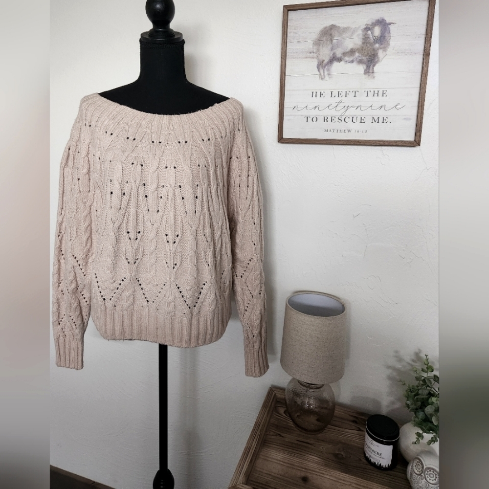 Women’s Cream Open-Knit Boatneck Sweater